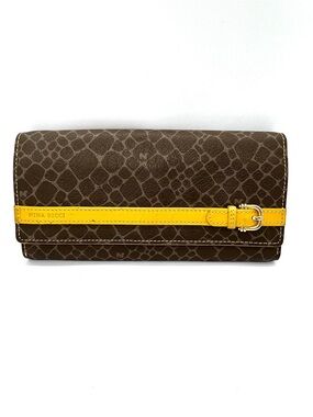 Nina Ricci Brown Patterned Wallet with Yellow Belt Detail